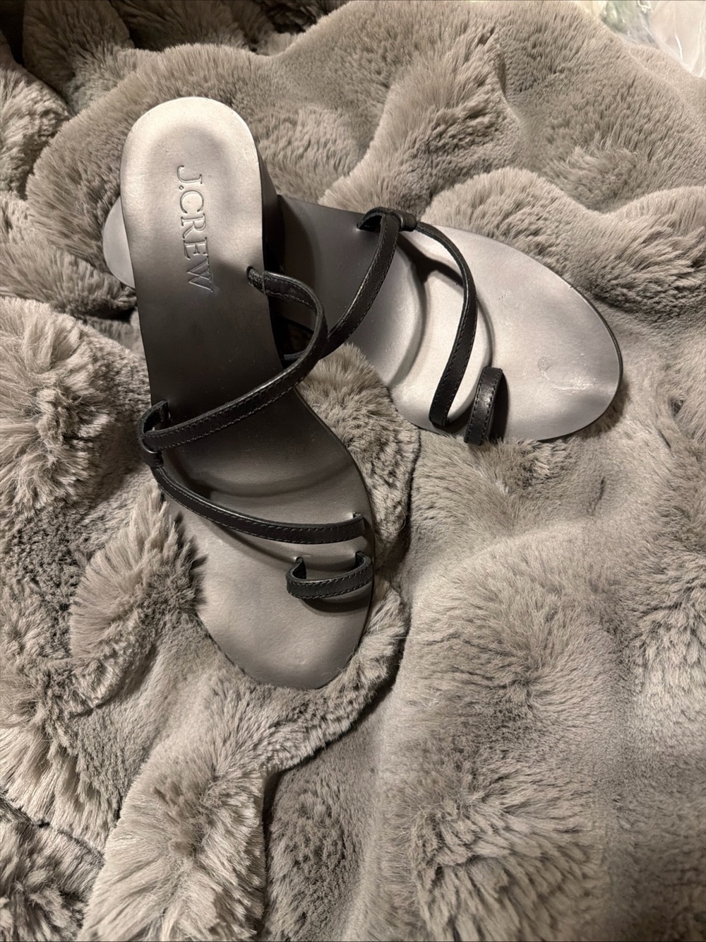 J. Crew Factory Black Multi-Strap Slide Sandal 6.5 leather